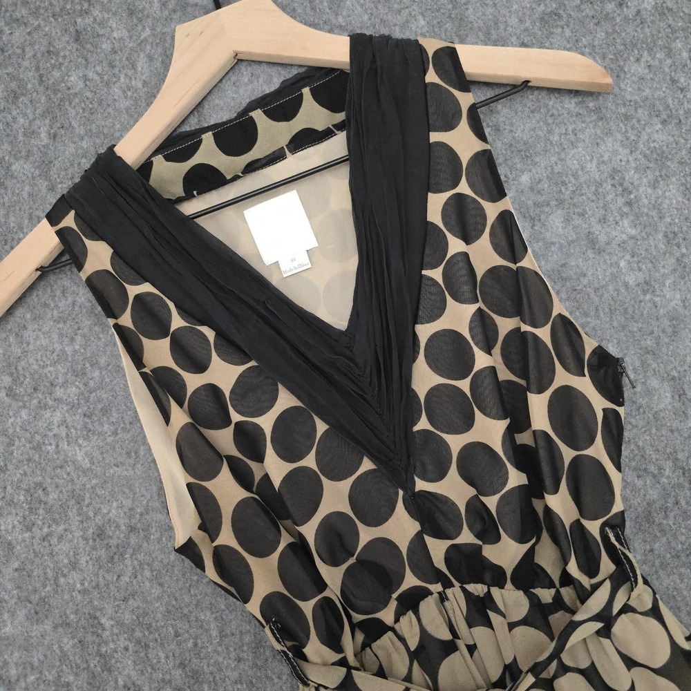 Line & Dot Blouse Womens S Black Polka Dot V Neck Sheer Tunic Handkerchief Hem - Picture 5 of 11